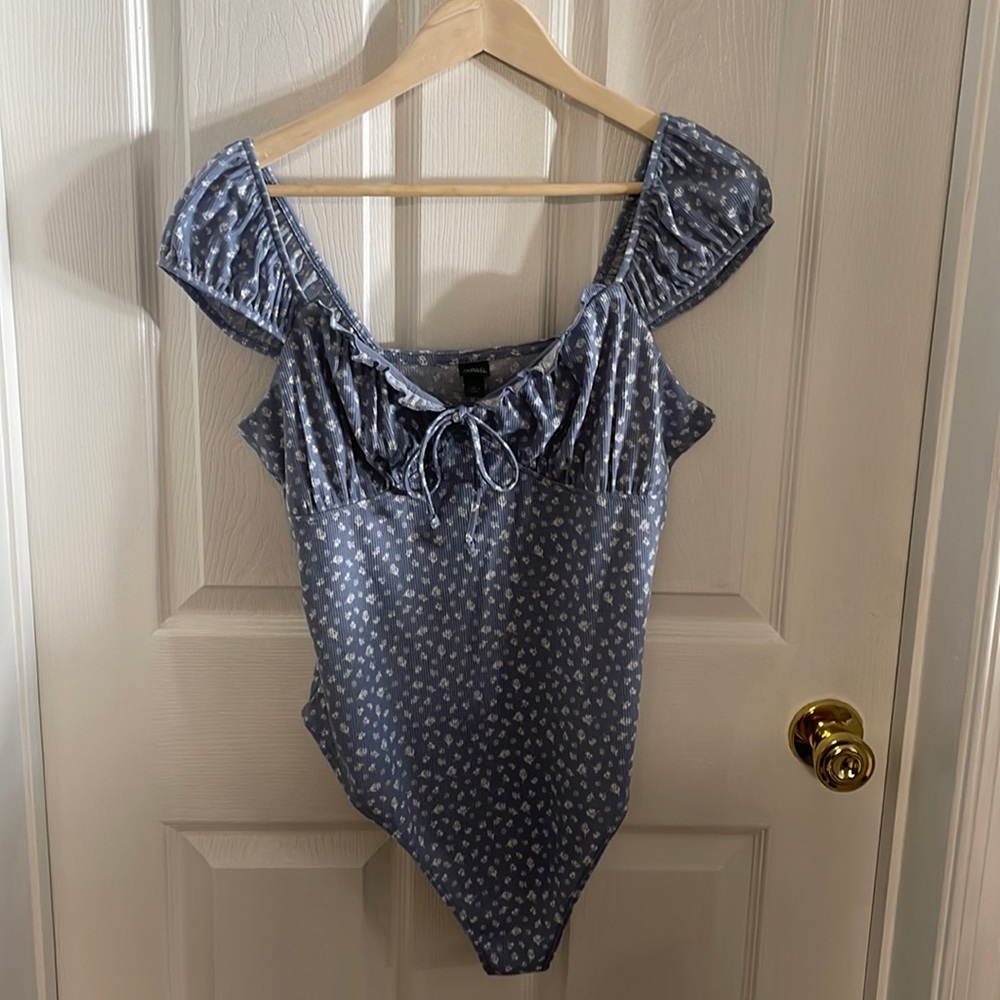 Blue floral bodysuit